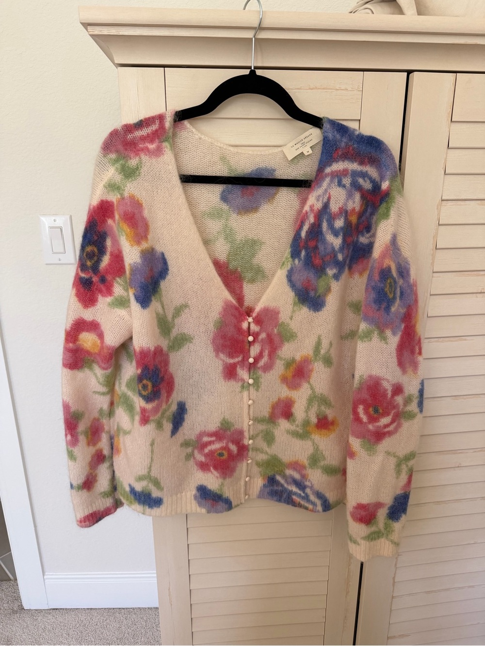 Sezane Floral Pink Blue Cream Button Cardigan